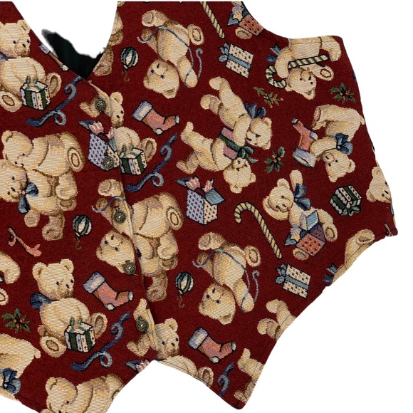 Vintage Tapestry Teddy Bear Christmas Vest by Bobbie Brooks - Picture 4 of 14